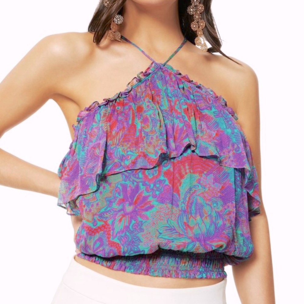 Ramy Brook Womens Floral Print Julieta Blouse Boysenberry